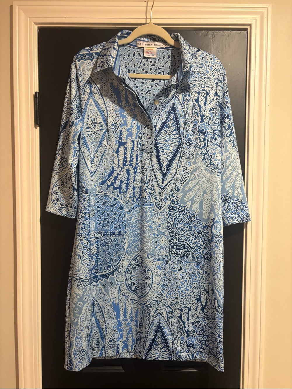 Gretchen Scott Designs Blue Multi-Pattern Button Down Tunic